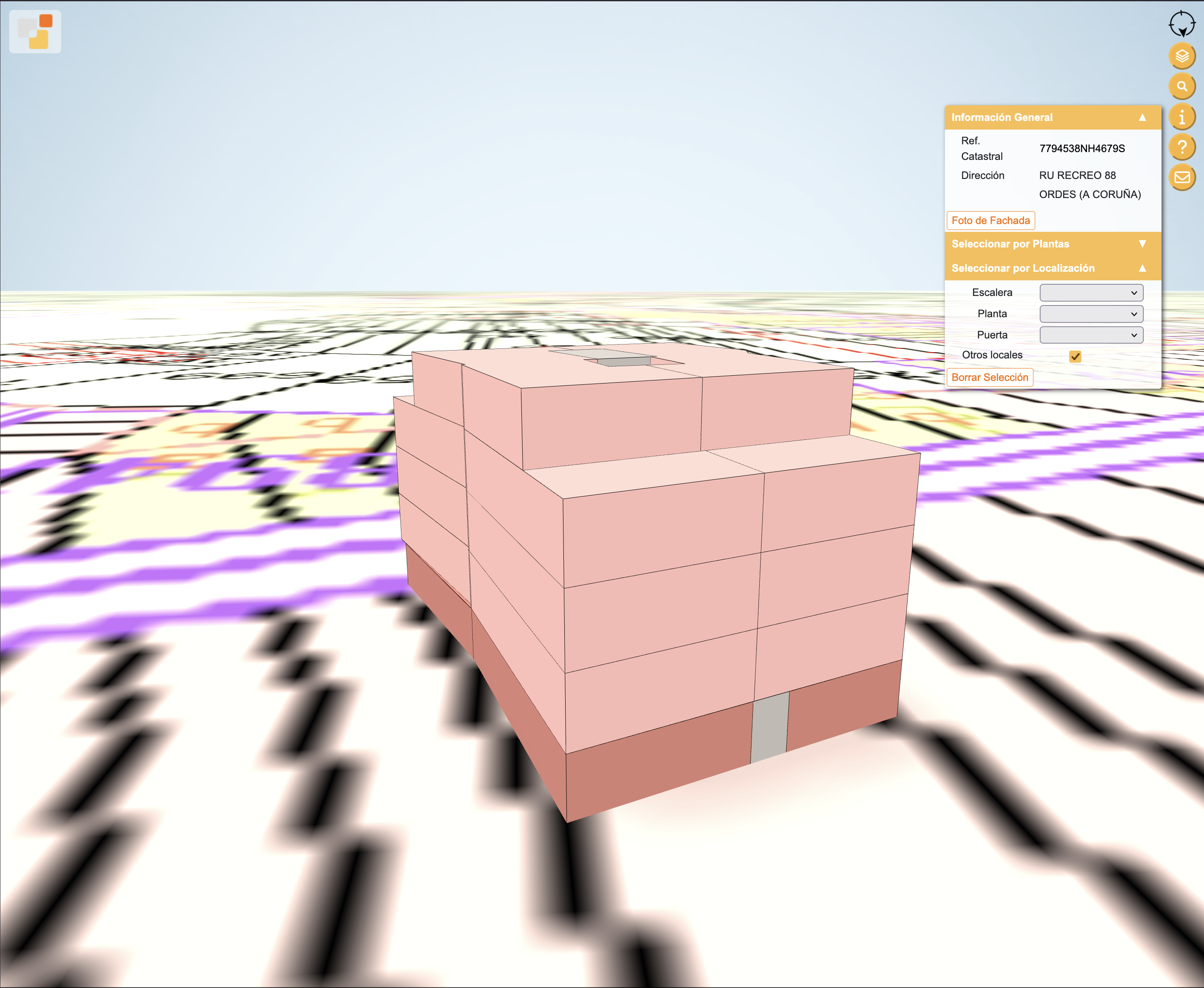 Vista 3D catastral — ángulo 3